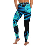 Blue Fractal Spiral Yoga / Performance Leggings - Black Light Reactive
