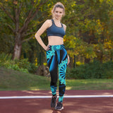 Blue Fractal Spiral Yoga / Performance Leggings - Black Light Reactive