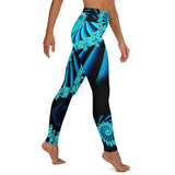 Blue Fractal Spiral Yoga / Performance Leggings - Black Light Reactive