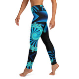 Blue Fractal Spiral Yoga / Performance Leggings - Black Light Reactive